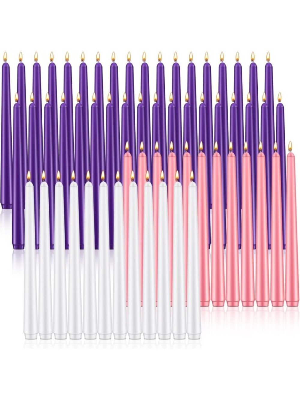 60 Pcs Christmas Advent Taper Candles, 10 Inch, Purple Pink White - Holiday
